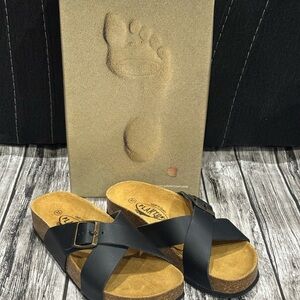 Plakton Women's Black Wrap Around Slip On Comfort Slide Sandals Size 37 US 6.5